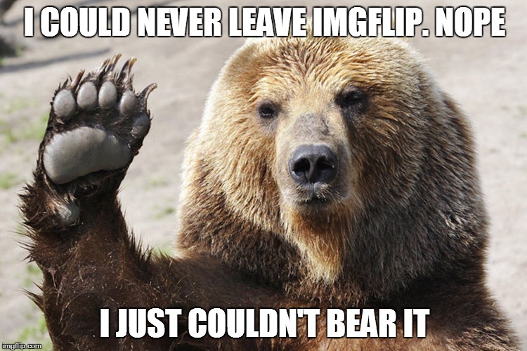 I COULD NEVER LEAVE IMGFLIP. NOPE; I JUST COULDN'T BEAR IT | image tagged in bearly considering the idea | made w/ Imgflip meme maker