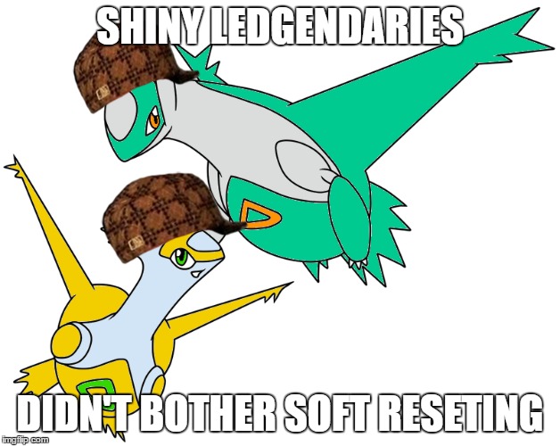No soft reset for me | SHINY LEDGENDARIES; DIDN'T BOTHER SOFT RESETING | image tagged in pokemon,latias,latios | made w/ Imgflip meme maker