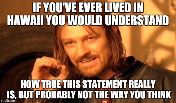 One Does Not Simply Meme | IF YOU'VE EVER LIVED IN HAWAII YOU WOULD UNDERSTAND HOW TRUE THIS STATEMENT REALLY IS, BUT PROBABLY NOT THE WAY YOU THINK | image tagged in memes,one does not simply | made w/ Imgflip meme maker