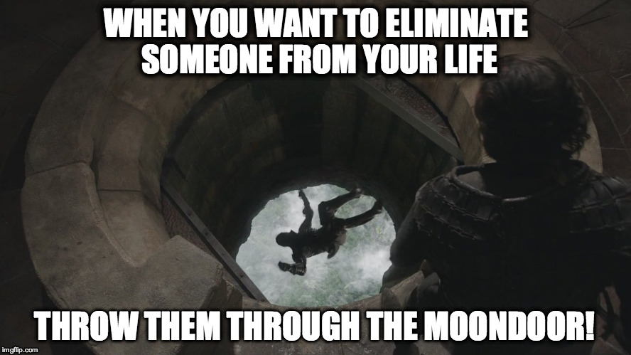 moondoor | WHEN YOU WANT TO ELIMINATE SOMEONE FROM YOUR LIFE; THROW THEM THROUGH THE MOONDOOR! | image tagged in moondoor | made w/ Imgflip meme maker