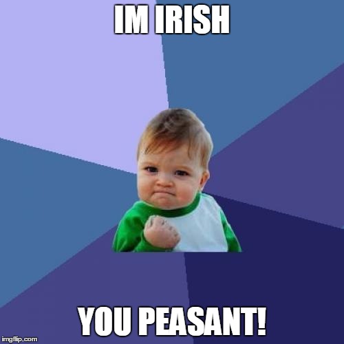 Success Kid | IM IRISH; YOU PEASANT! | image tagged in memes,success kid | made w/ Imgflip meme maker