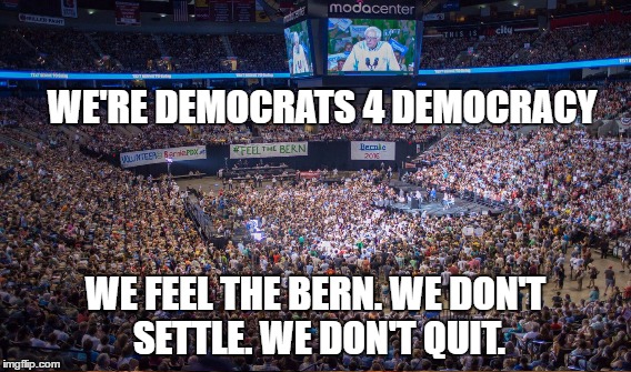 D4D | WE'RE DEMOCRATS 4 DEMOCRACY; WE FEEL THE BERN. WE DON'T SETTLE. WE DON'T QUIT. | image tagged in feel the bern,don't settle,don't quit | made w/ Imgflip meme maker