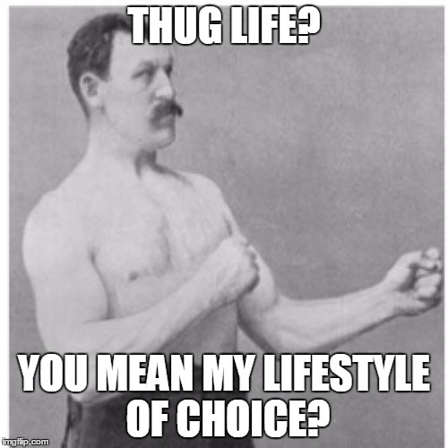 Overly Manly Man Meme | THUG LIFE? YOU MEAN MY LIFESTYLE OF CHOICE? | image tagged in memes,overly manly man,thug life | made w/ Imgflip meme maker