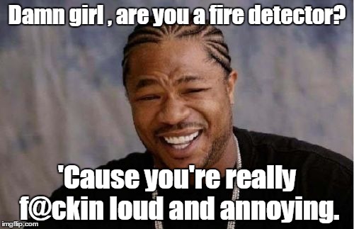 Yo Dawg Heard You | Damn girl , are you a fire detector? 'Cause you're really f@ckin loud and annoying. | image tagged in memes,yo dawg heard you | made w/ Imgflip meme maker