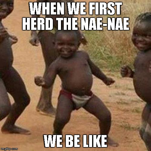 Third World Success Kid Meme | WHEN WE FIRST HERD THE NAE-NAE; WE BE LIKE | image tagged in memes,third world success kid | made w/ Imgflip meme maker