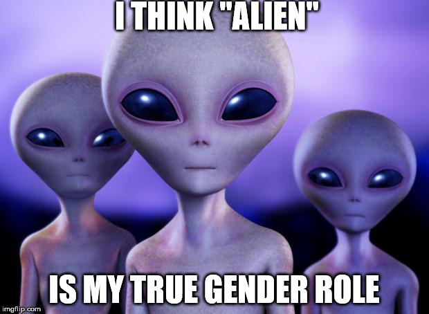 Aliens | I THINK "ALIEN"; IS MY TRUE GENDER ROLE | image tagged in aliens | made w/ Imgflip meme maker