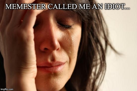 First World Problems Meme | MEMESTER CALLED ME AN IDIOT... | image tagged in memes,first world problems | made w/ Imgflip meme maker