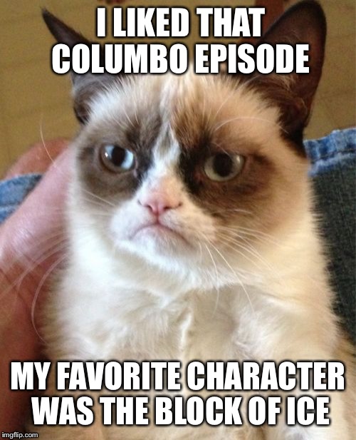 Grumpy Cat | I LIKED THAT COLUMBO EPISODE; MY FAVORITE CHARACTER WAS THE BLOCK OF ICE | image tagged in memes,grumpy cat | made w/ Imgflip meme maker