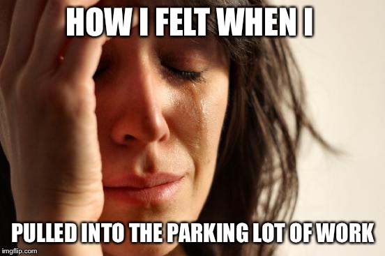 First World Problems Meme | HOW I FELT WHEN I; PULLED INTO THE PARKING LOT OF WORK | image tagged in memes,first world problems | made w/ Imgflip meme maker
