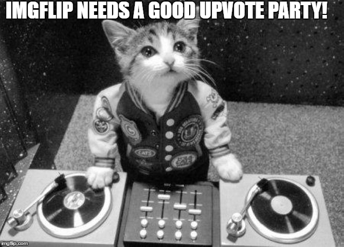 Upvote party | IMGFLIP NEEDS A GOOD UPVOTE PARTY! | image tagged in dj cat,upvote,party,music | made w/ Imgflip meme maker