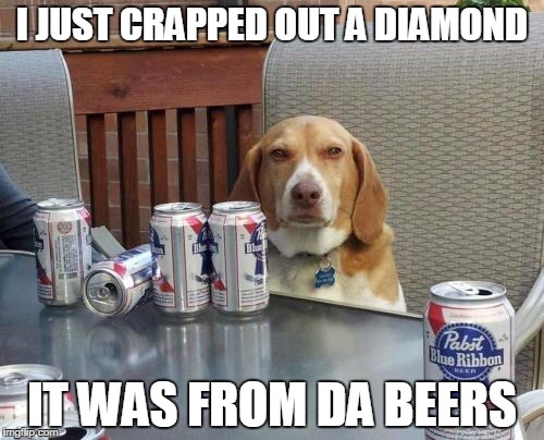 Beerdog | I JUST CRAPPED OUT A DIAMOND; IT WAS FROM DA BEERS | image tagged in beerdog | made w/ Imgflip meme maker