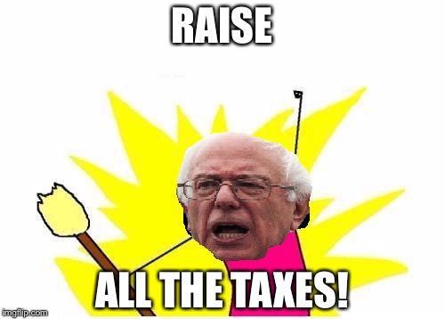 Bernie Sanders X All The Y | RAISE; ALL THE TAXES! | image tagged in bernie sanders x all the y | made w/ Imgflip meme maker
