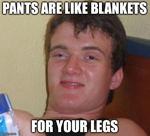 Think about it | PANTS ARE LIKE BLANKETS; FOR YOUR LEGS | image tagged in memes,10 guy | made w/ Imgflip meme maker