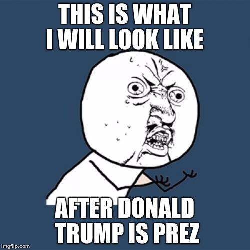 Y U No | THIS IS WHAT I WILL LOOK LIKE; AFTER DONALD TRUMP IS PREZ | image tagged in memes,y u no | made w/ Imgflip meme maker