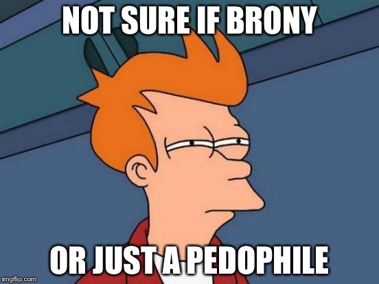 Futurama Fry Meme | NOT SURE IF BRONY; OR JUST A PEDOPHILE | image tagged in memes,futurama fry | made w/ Imgflip meme maker