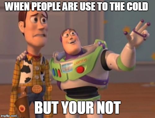 X, X Everywhere Meme | WHEN PEOPLE ARE USE TO THE COLD; BUT YOUR NOT | image tagged in memes,x x everywhere | made w/ Imgflip meme maker