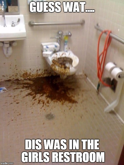 Girls poop too |  GUESS WAT.... DIS WAS IN THE GIRLS RESTROOM | image tagged in girls poop too | made w/ Imgflip meme maker