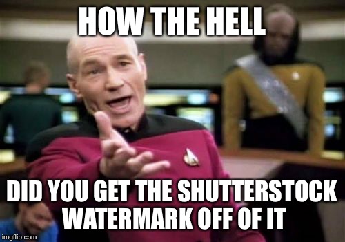 Picard Wtf Meme | HOW THE HELL DID YOU GET THE SHUTTERSTOCK WATERMARK OFF OF IT | image tagged in memes,picard wtf | made w/ Imgflip meme maker