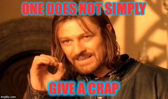 One Does Not Simply | ONE DOES NOT SIMPLY; GIVE A CRAP | image tagged in memes,one does not simply | made w/ Imgflip meme maker