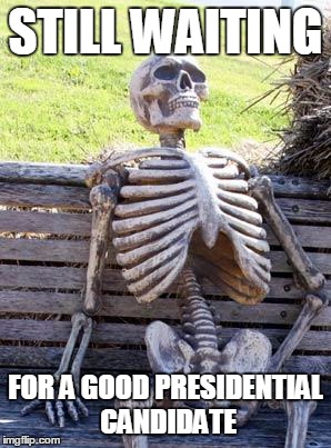 Waiting Skeleton | STILL WAITING; FOR A GOOD PRESIDENTIAL CANDIDATE | image tagged in memes,waiting skeleton | made w/ Imgflip meme maker