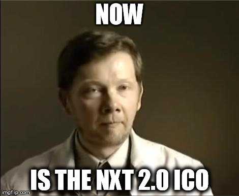 Eckhart Tolle hardass | NOW; IS THE NXT 2.0 ICO | image tagged in eckhart tolle hardass | made w/ Imgflip meme maker