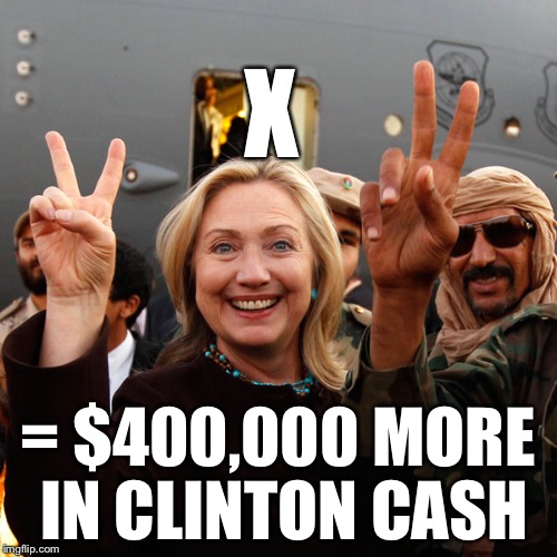 The Clinton Global Initiative   | X; = $400,000 MORE IN CLINTON CASH | image tagged in hillary clinton,cash,corruption,president 2016,criminal,political meme | made w/ Imgflip meme maker