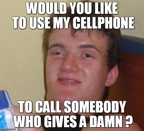 10 Guy Meme | WOULD YOU LIKE TO USE MY CELLPHONE; TO CALL SOMEBODY WHO GIVES A DAMN ? | image tagged in memes,10 guy | made w/ Imgflip meme maker