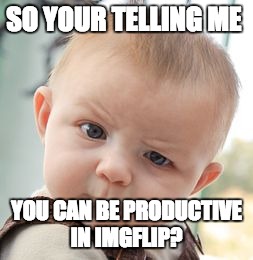 Skeptical Baby | SO YOUR TELLING ME; YOU CAN BE PRODUCTIVE IN IMGFLIP? | image tagged in memes,skeptical baby | made w/ Imgflip meme maker