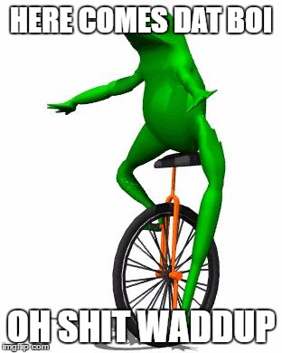 Dat Boi | HERE COMES DAT BOI; OH SHIT WADDUP | image tagged in dat boi | made w/ Imgflip meme maker