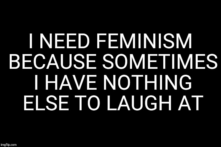I NEED FEMINISM BECAUSE SOMETIMES I HAVE NOTHING ELSE TO LAUGH AT | image tagged in feminism,is,funny | made w/ Imgflip meme maker