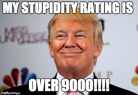 Donald trump approves | MY STUPIDITY RATING IS; OVER 9000!!!! | image tagged in donald trump approves | made w/ Imgflip meme maker