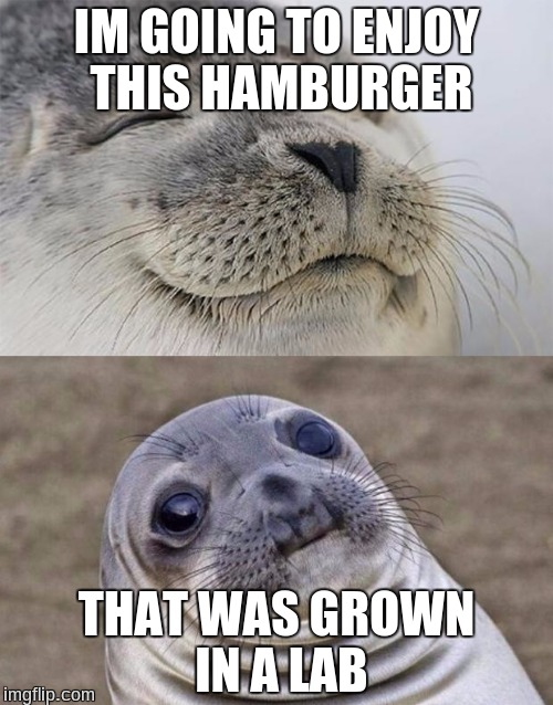 Yesterday i learned this is happening now.... the world sure dose change | IM GOING TO ENJOY THIS HAMBURGER; THAT WAS GROWN IN A LAB | image tagged in memes,short satisfaction vs truth | made w/ Imgflip meme maker