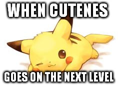 pika is cute | WHEN CUTENES; GOES ON THE NEXT LEVEL | image tagged in pikachu uses,cute,level | made w/ Imgflip meme maker