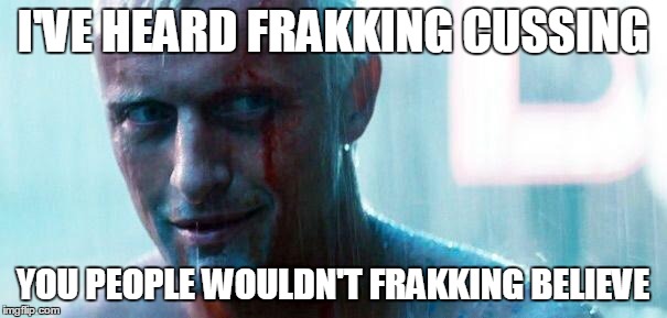 Roy batty | I'VE HEARD FRAKKING CUSSING YOU PEOPLE WOULDN'T FRAKKING BELIEVE | image tagged in roy batty | made w/ Imgflip meme maker