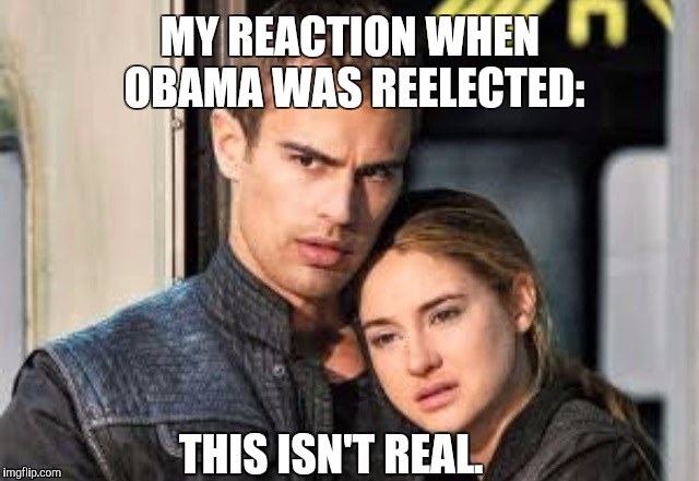 Divergent  | MY REACTION WHEN OBAMA WAS REELECTED:; THIS ISN'T REAL. | image tagged in divergent | made w/ Imgflip meme maker