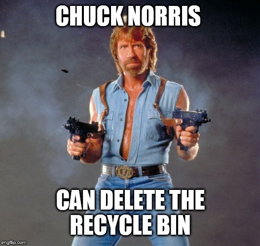 Chuck Norris Guns Meme | CHUCK NORRIS; CAN DELETE THE RECYCLE BIN | image tagged in chuck norris | made w/ Imgflip meme maker