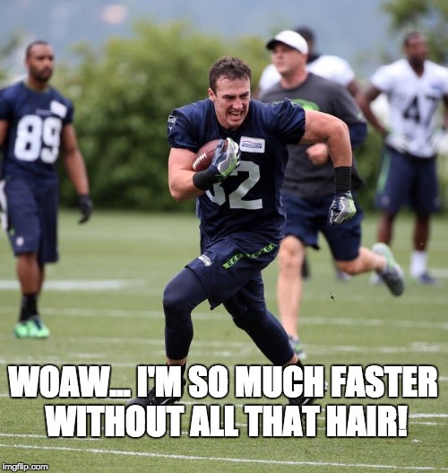 WOAW... I'M SO MUCH FASTER WITHOUT ALL THAT HAIR! | image tagged in wilson,seahawks,seattle,super bowl | made w/ Imgflip meme maker