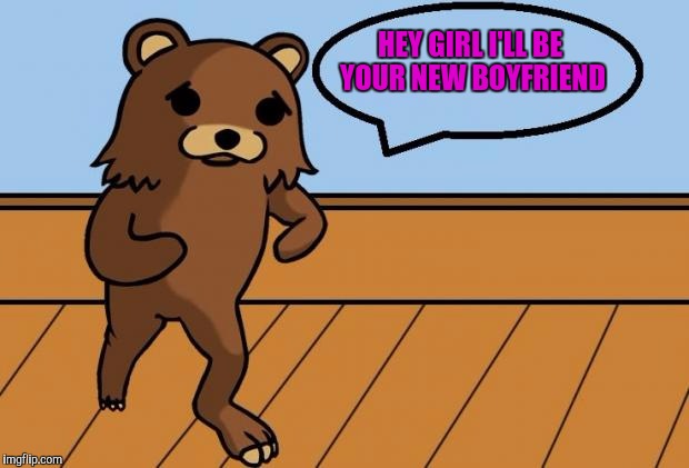 Sad Pedobear | HEY GIRL I'LL BE YOUR NEW BOYFRIEND | image tagged in sad pedobear | made w/ Imgflip meme maker