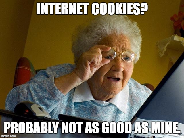 Grandma Finds The Internet | INTERNET COOKIES? PROBABLY NOT AS GOOD AS MINE. | image tagged in memes,grandma finds the internet | made w/ Imgflip meme maker