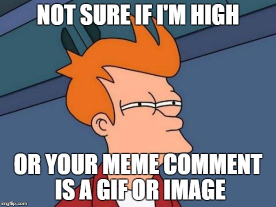 Futurama Fry Meme | NOT SURE IF I'M HIGH OR YOUR MEME COMMENT IS A GIF OR IMAGE | image tagged in memes,futurama fry | made w/ Imgflip meme maker