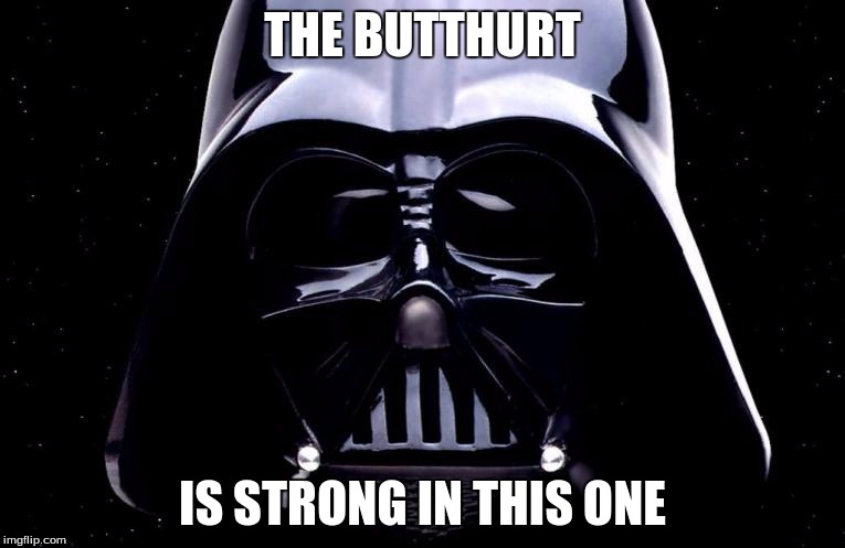 darth vader | THE BUTTHURT IS STRONG IN THIS ONE | image tagged in darth vader | made w/ Imgflip meme maker