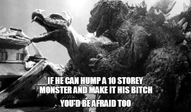 IF HE CAN HUMP A 10 STOREY MONSTER AND MAKE IT HIS B**CH YOU'D BE AFRAID TOO | made w/ Imgflip meme maker