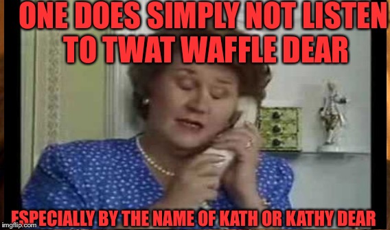 Waffling  | ONE DOES SIMPLY NOT LISTEN TO TWAT WAFFLE DEAR; ESPECIALLY BY THE NAME OF KATH OR KATHY DEAR | image tagged in funny memes | made w/ Imgflip meme maker