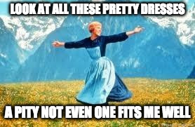 Look At All These Meme | LOOK AT ALL THESE PRETTY DRESSES; A PITY NOT EVEN ONE FITS ME WELL | image tagged in memes,look at all these | made w/ Imgflip meme maker