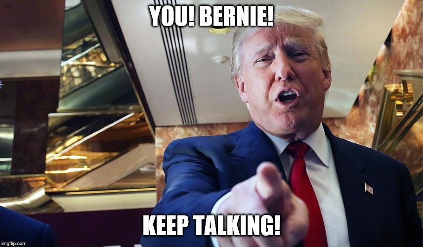Trump I Want You | YOU! BERNIE! KEEP TALKING! | image tagged in trump burn | made w/ Imgflip meme maker