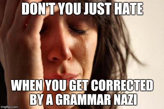 First World Problems | DON'T YOU JUST HATE; WHEN YOU GET CORRECTED BY A GRAMMAR NAZI | image tagged in memes,first world problems | made w/ Imgflip meme maker