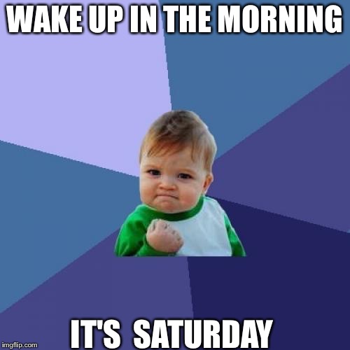 Success Kid Meme | WAKE UP IN THE MORNING; IT'S  SATURDAY | image tagged in memes,success kid | made w/ Imgflip meme maker