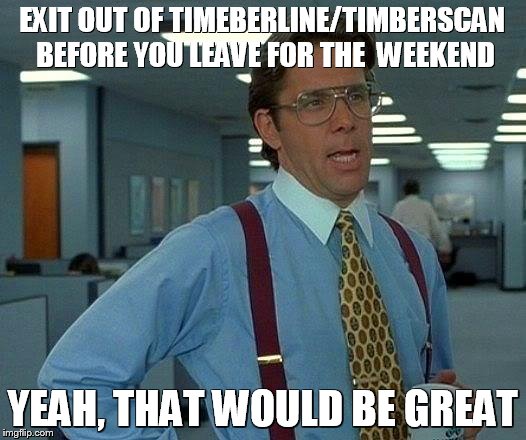 That Would Be Great Meme | EXIT OUT OF TIMEBERLINE/TIMBERSCAN BEFORE YOU LEAVE FOR THE  WEEKEND; YEAH, THAT WOULD BE GREAT | image tagged in memes,that would be great | made w/ Imgflip meme maker
