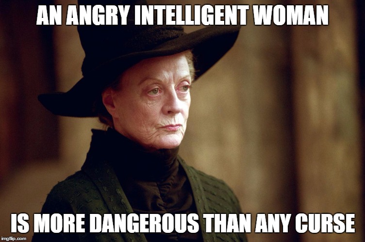 AN ANGRY INTELLIGENT WOMAN; IS MORE DANGEROUS THAN ANY CURSE | image tagged in minerva,angry,intelligent | made w/ Imgflip meme maker