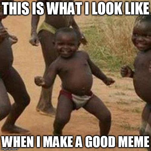 Third World Success Kid Meme | THIS IS WHAT I LOOK LIKE; WHEN I MAKE A GOOD MEME | image tagged in memes,third world success kid | made w/ Imgflip meme maker